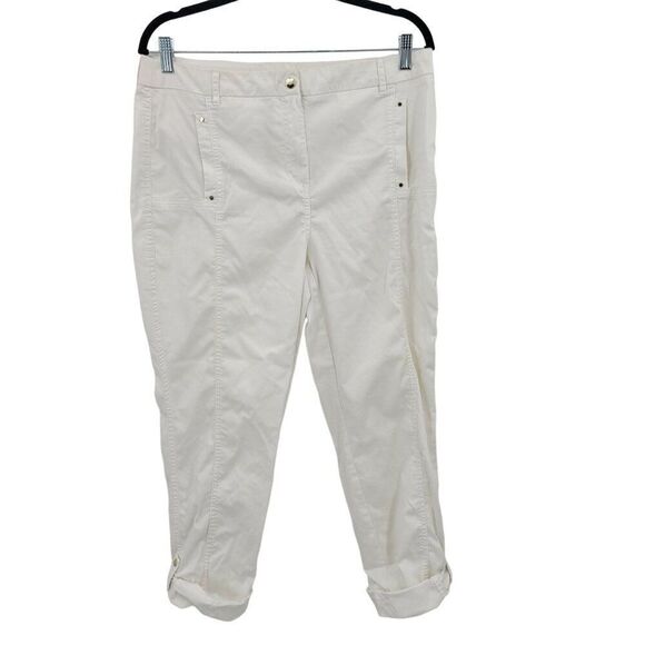 Chico's Pants M White Ankle Stretch High Rise Roll Tab Flat Back Athleisure - Picture 1 of 11